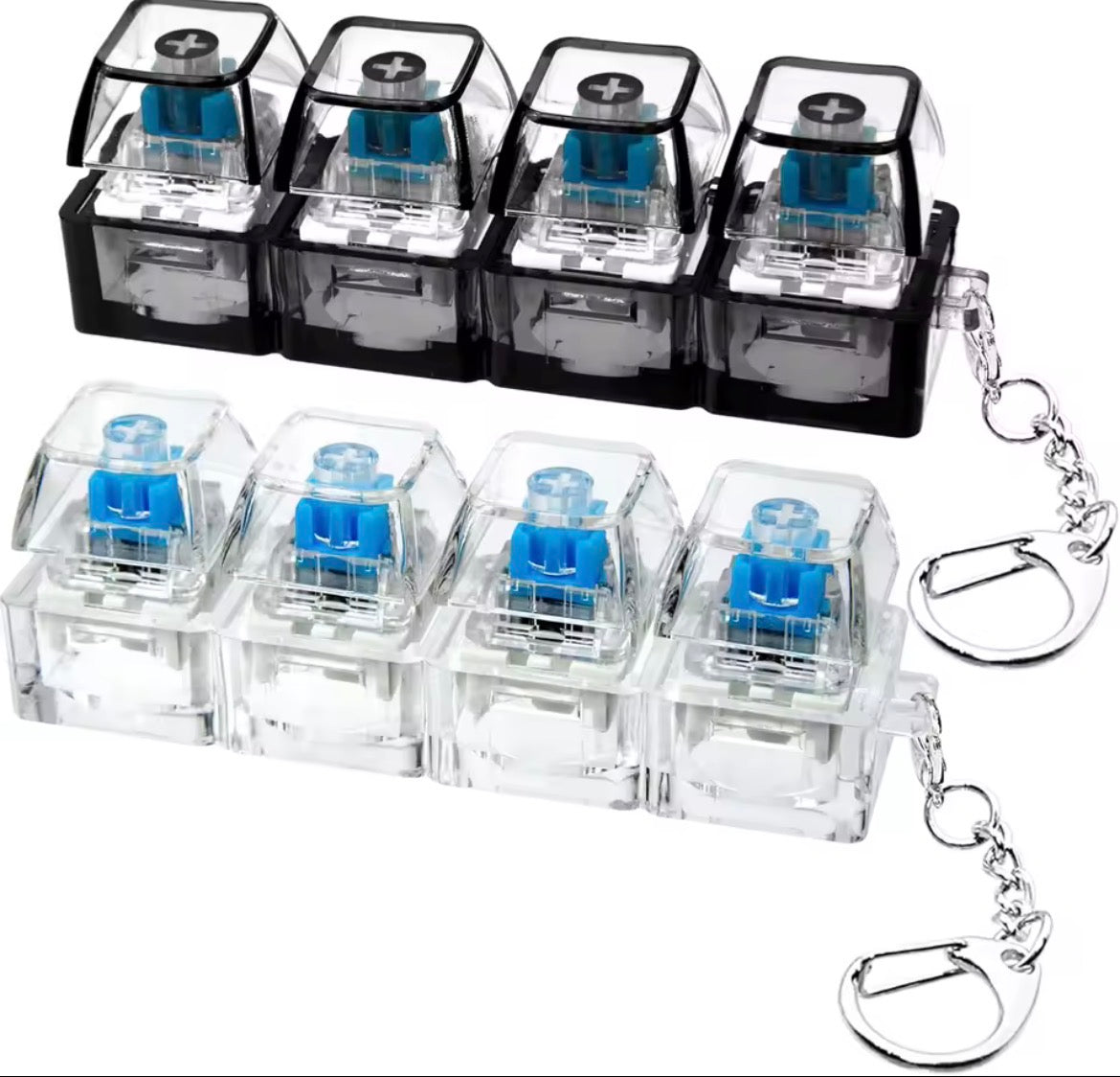 4 Keys Mechanical Keyboard Axis Tester Keychain Stress Relief Clicker Fidget Keyboard with LED Decompression Tools Pendant Gifts